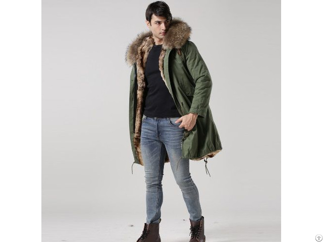 Wholesale Long Style Natural Color Coat For Men Rex Rabbit Fur Parka Winter