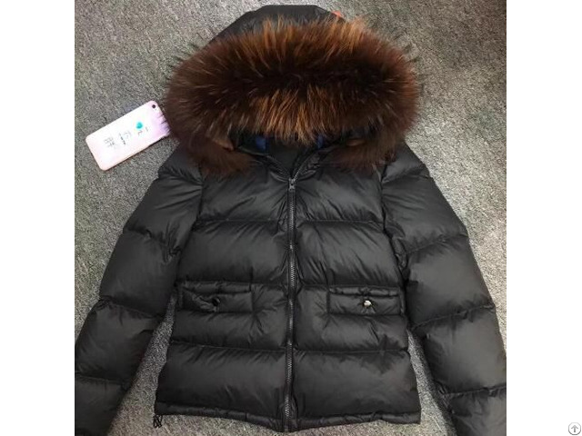 Hooded Warm Men Brown Real Raccoon Fur Collar Short Black Shell Down Jacket