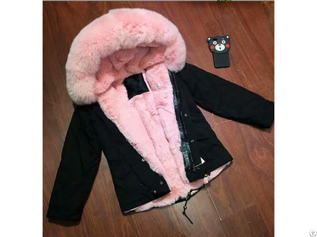 Durable Cosie Kids Coat Girl Black Shell Short Jacket With Pink Soft Faux Fur Lining Collar