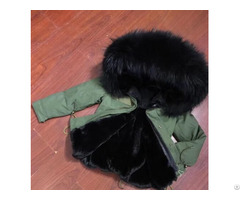 Army Green Children Short Cute Black Raccoon Hood Kids Faux Fur Clothes Supplier