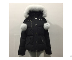 Fashion Black Down Coat Girls Bomber Jacket Hat Detachable With Pompoms Winter Outwear