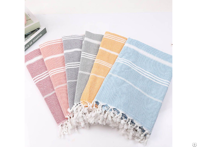 Striped Cotton Turkish Sports Bath Towel With Tassels