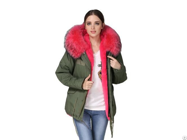 Latest Men And Women Short Style Parka Red Lined Coat Lovely Casual Faux Fur Overcoat