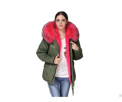 Latest Men And Women Short Style Parka Red Lined Coat Lovely Casual Faux Fur Overcoat