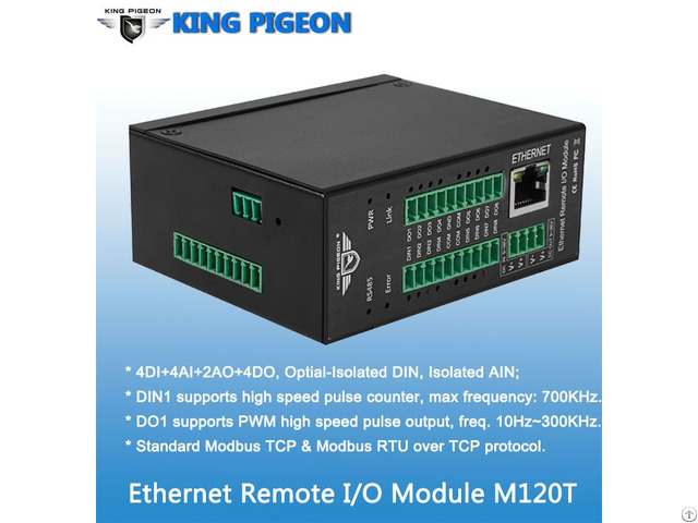 M120t Rs485 Etherent Modbus Tcp Remote Io Module 4din 4ain 2ao 4do