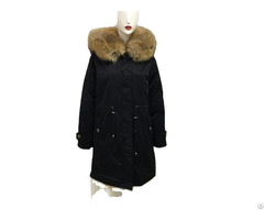 Latest Stylish Black Long Parka Women Coat Real Fox Fur Overcoat Natural Color Lined Garment