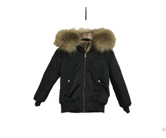 Fashion Warm Winter Boy Black Waterproof Shell Khaki Real Raccoon Fur Collar Short Bomber Jacket