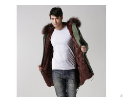 Most Luxury Winter Jacket Army Green Long Fur Casaco Militar For Men With Brown Raccoon Collar