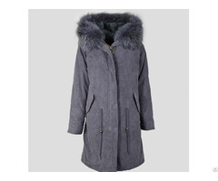 Cool Style Long Fur Coat Men Gray Corduroy Shell Jacket