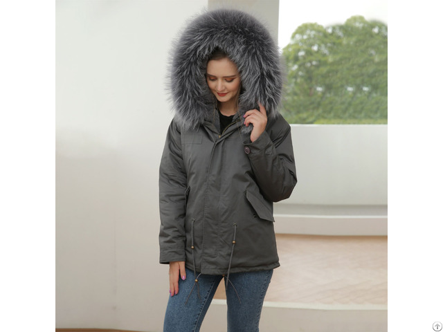 Thick Parka For Women Hooded Raccoon Fur Collar Outside Coat