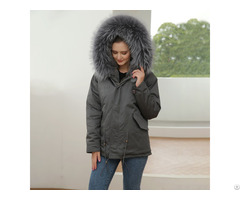 Thick Parka For Women Hooded Raccoon Fur Collar Outside Coat