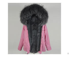 Adorable Pink Outshell Grey Faux Fur Lined Parka For Girls