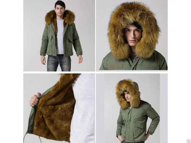 Cool Style Winter Fur Parka All Army Green Short Jacket For Men