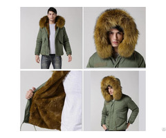 Cool Style Winter Fur Parka All Army Green Short Jacket For Men