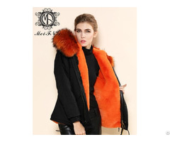 Plus Size Coats Black Shell Orange Lining Winter Fur Coat Ladies