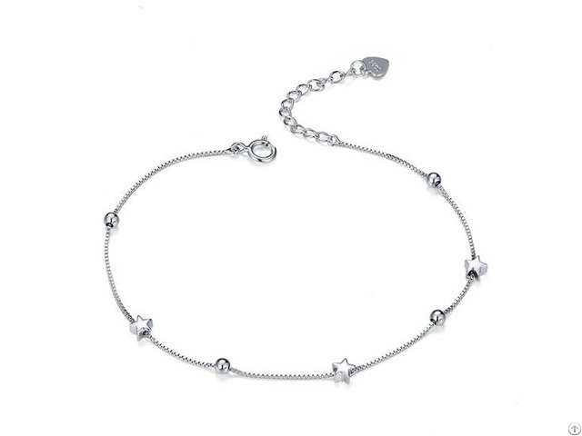 S925 Sterling Silver Ball Bracelet With Heart Platinum Plated