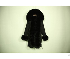 Black Parka Long Coat Faux Hair Lined Fox Fur Cuffs And Collar
