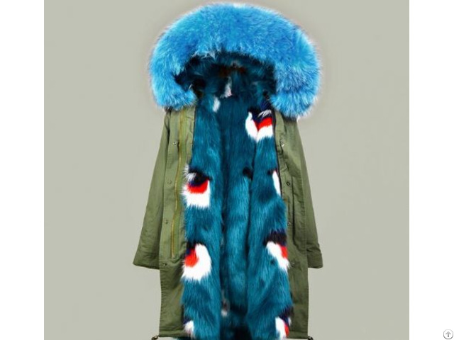 Men Long Army Green Jacket With Real Fox Fur Liner Parka