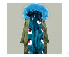 Men Long Army Green Jacket With Real Fox Fur Liner Parka
