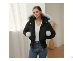 Short Down Coat White Pompoms Puffer Jacket For Ladies Warm