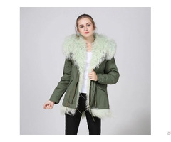 Green Mongolia Sheep Fur Parka Women Winter Warm Wool Overcoat