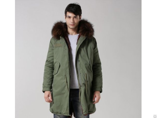 Luxury Winter Jacket Army Green Long Fur Parka For Men