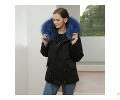 Blue Lined Faux Fur Parka Women Plus Size Coat Collar Detachable