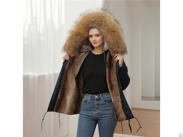 Concise Natural Color Lining Warm Parka Faux Leather Outer Coat