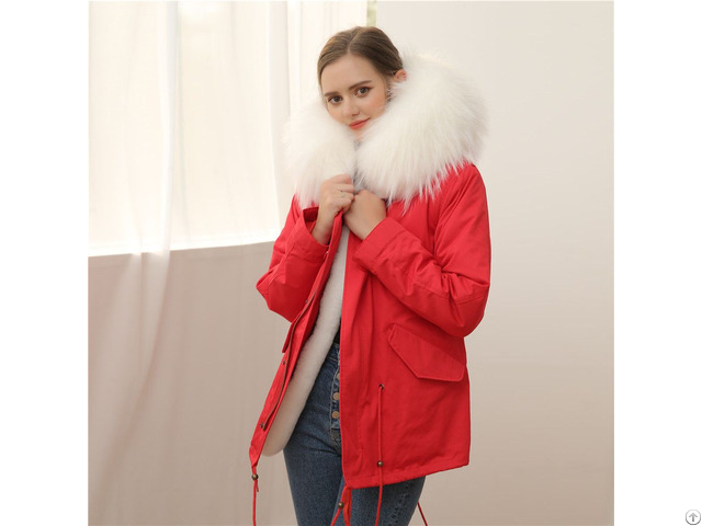 Red Out Shell Short Parka Faux Fur Liner White Winter Geniality