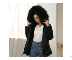 Women Winter Black Fox Fur Parka Short Jacket Coat