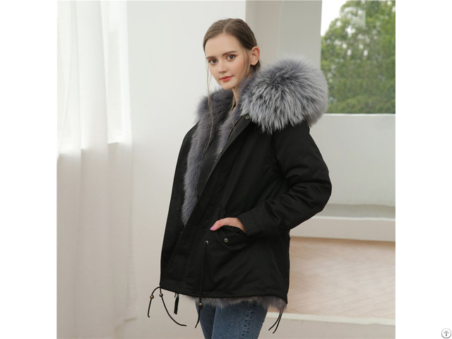 Knitted Grey Fox Fur Lining Ladies Parka Collar Classic Clothing