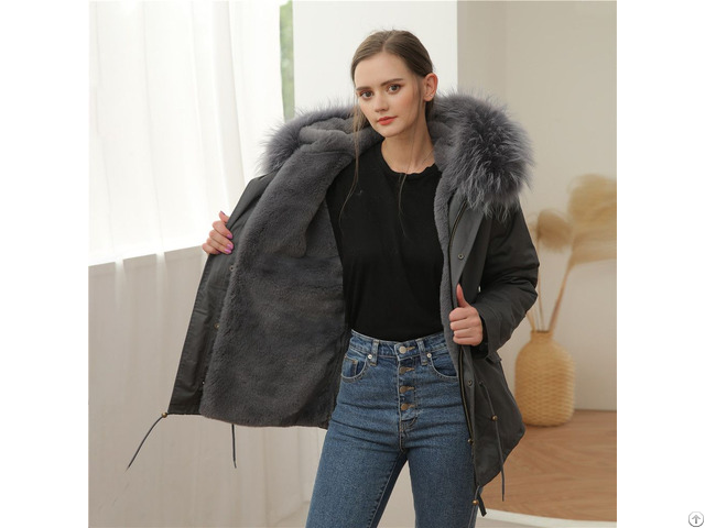 Thick Warm Parka For Women Hooded Raccoon Fur Collar Outside Coat