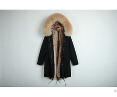 Black Long Parka With Natural Faux Rex Rabbit Fur Coat Plus Size Winter Overcoat For Women