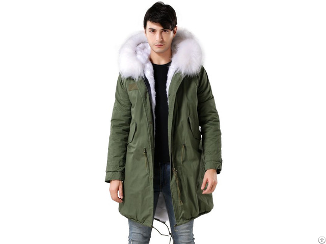 Meifng Pure White Lined Parka Coat For Men And Women Rex Rabbit Fur Garment