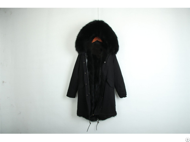 Newest Plus Size Black Long Parka Fox Fur Coat Winter Jacket