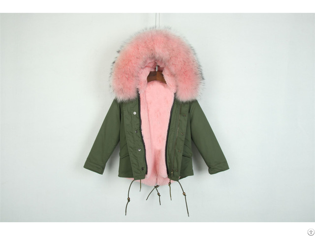 Short Parka Light Pink Faux Fur Lined Coat Girls Winter Jacket