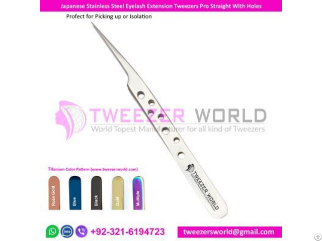 Japanese Stainless Steel Eyelash Extension Tweezers Pro Straight With Holes