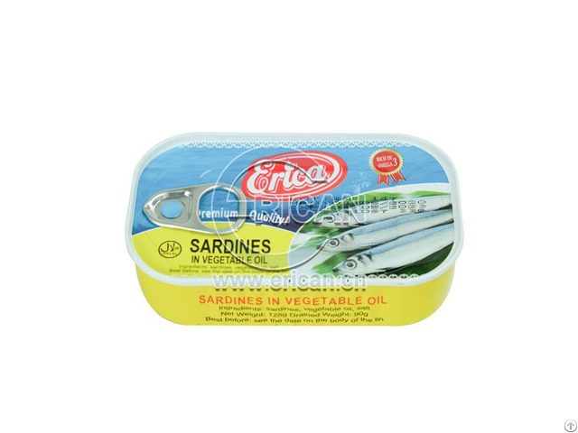 Hot Sale 125g Canned Sardine Fish In Vegetable Oil