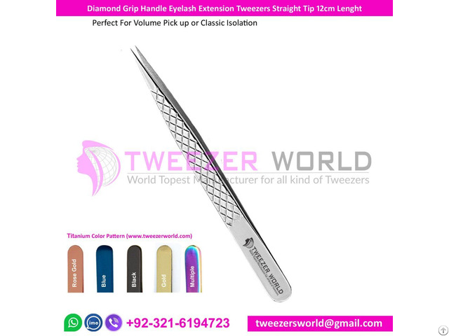 Diamond Grip Handle Eyelash Extension Tweezers Straight Tip