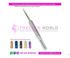 Diamond Grip Handle Eyelash Extension Tweezers Straight Tip 12cm Length