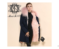 Pink Lamb Fur Parka Women Winter Classic Vogue Long Coat Woolen Garment Ladies