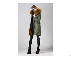 Plus Size Fashion Long Coat Dark Green Faux Fur Lined Parka