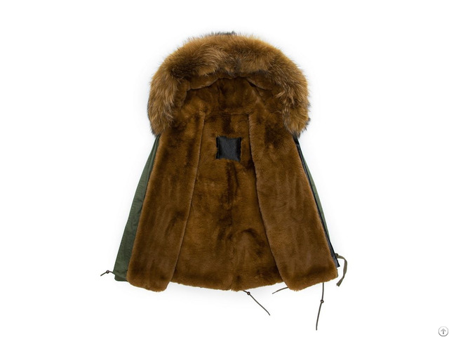 Short Faux Fur Parka Yellow Green Liner Outwear Military Style For Men And Women