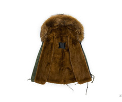 Short Faux Fur Parka Yellow Green Liner Outwear Military Style For Men And Women