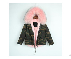 Camouflage Parka With Light Pink Fur Lining Lovely Short Style Overcoat Nice Clothes
