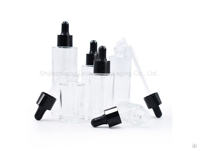 Clear Glass Bottles With Dropper Cap Flat