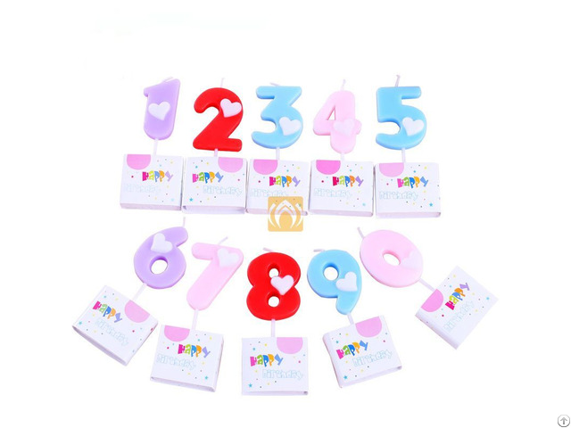 Wholesale Unique Love Heart Printed Birthday Numbers Candles 0 9 For Baby Children Adults