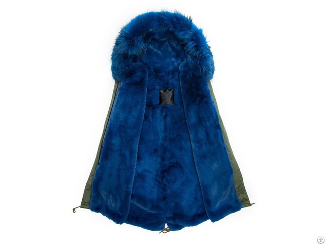 Winter Thick Warm Bright Blue Faux Fur Lined Parka Long Jacket For Men And Women