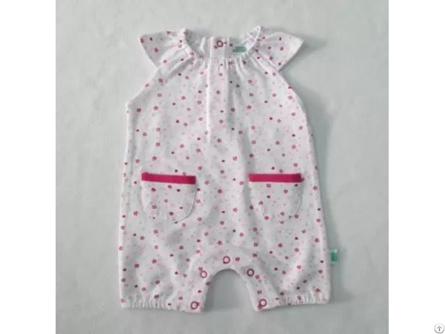 Cotton Spandex Short Sleeve Baby Footed Rompers All Over Print Pocket Cute