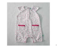 Cotton Spandex Short Sleeve Baby Footed Rompers All Over Print Pocket Cute